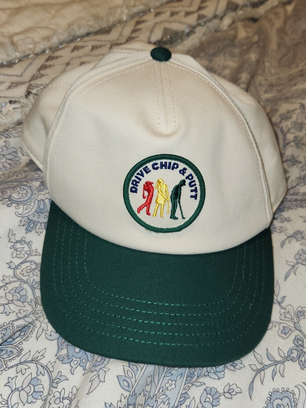 Vintage Cream and Green 'Drive Chip & Putt' Golf Cap